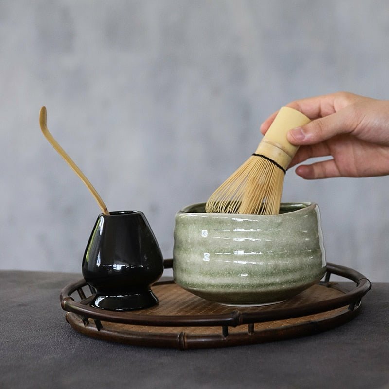 Hand Thrown Ceramic Matcha Set with Bamboo Whisk - 5 Colors - Ideal Place Market