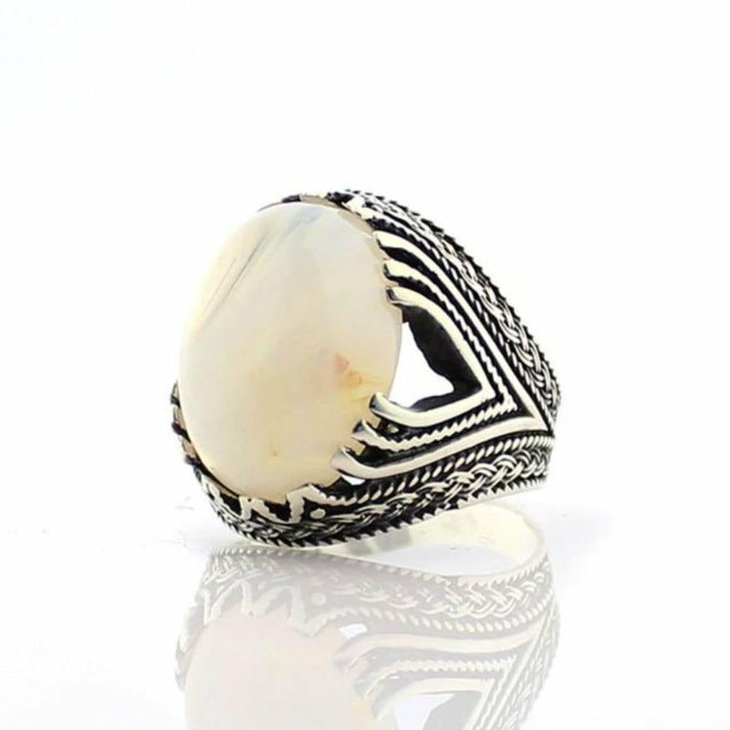 Handcrafted 925 Silver & Natural White Agate Ring - Ideal Place Market