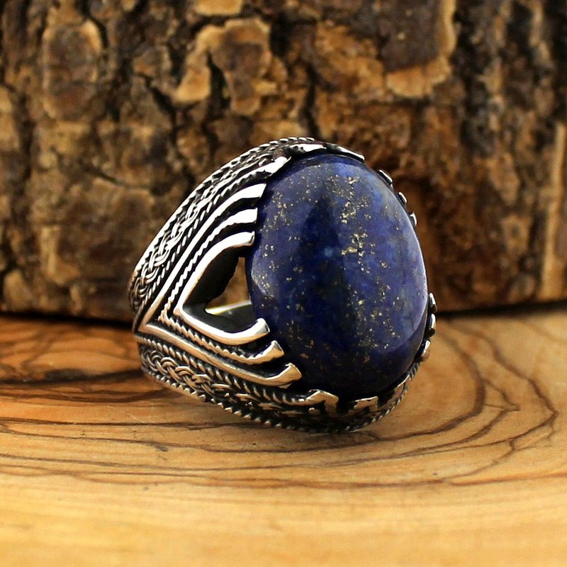 Handcrafted Natural Blue Lapis & Sterling Silver Ring - Ideal Place Market