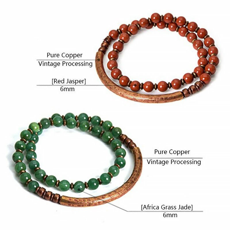 Handmade Africa Green & Red Jade Beaded Bracelet with Copper Sheath - Ideal Place Market