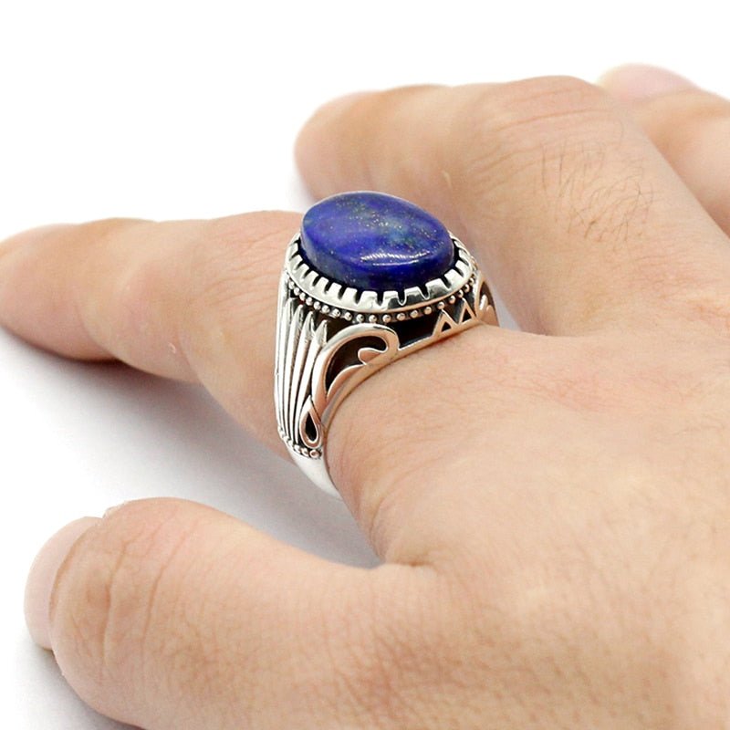 Handmade Blue Lapis Lazuli S925 Silver Men's Ring - Ideal Place Market