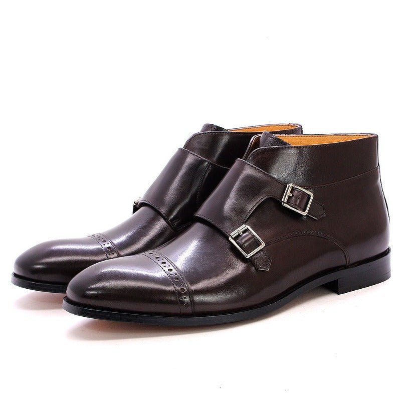Handmade Buckle-Up Leather Ankle Boots for Men - Ideal Place Market