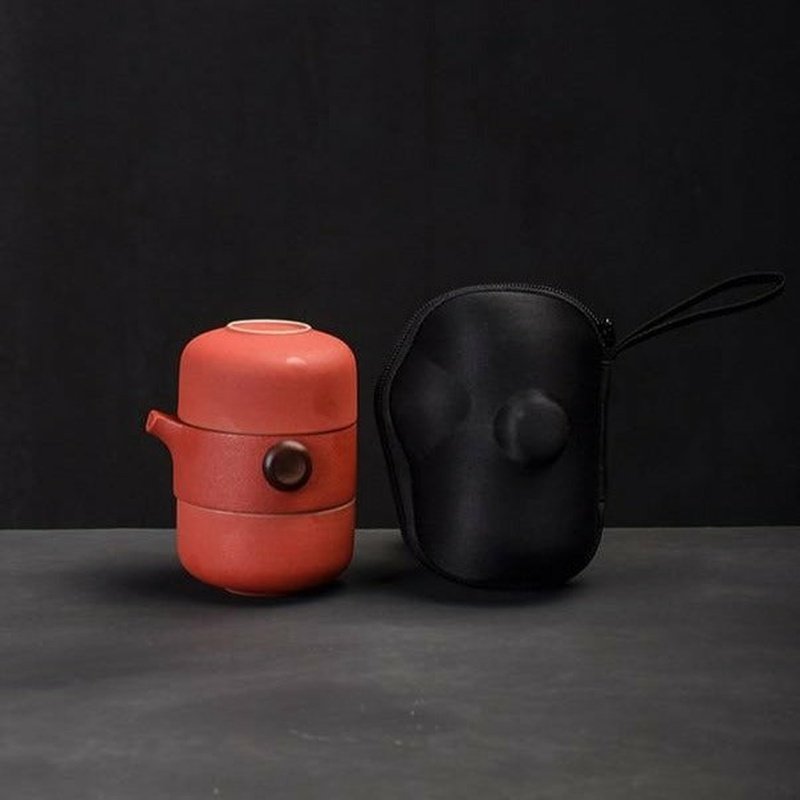 Handmade Ceramic Travel Teapot with 2 Cups & Sleek Travel Bag - 3 Colors to Choose From - Ideal Place Market