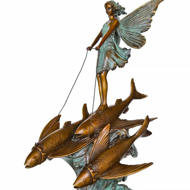 Handmade "Fairy Riding Flying Fish" Bronze Sculpture with Marble Base - Ideal Place Market