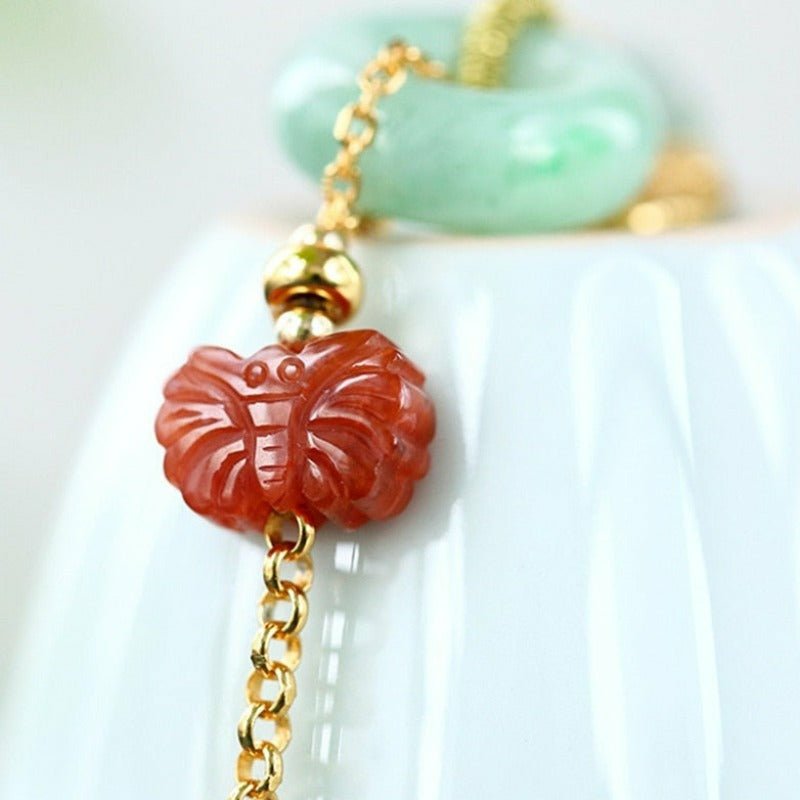 Handmade Jade, Pearl, & Red Agate Butterfly Bracelet with 18K Charm - Ideal Place Market