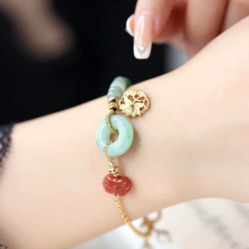 Handmade Jade, Pearl, & Red Agate Butterfly Bracelet with 18K Charm - Ideal Place Market