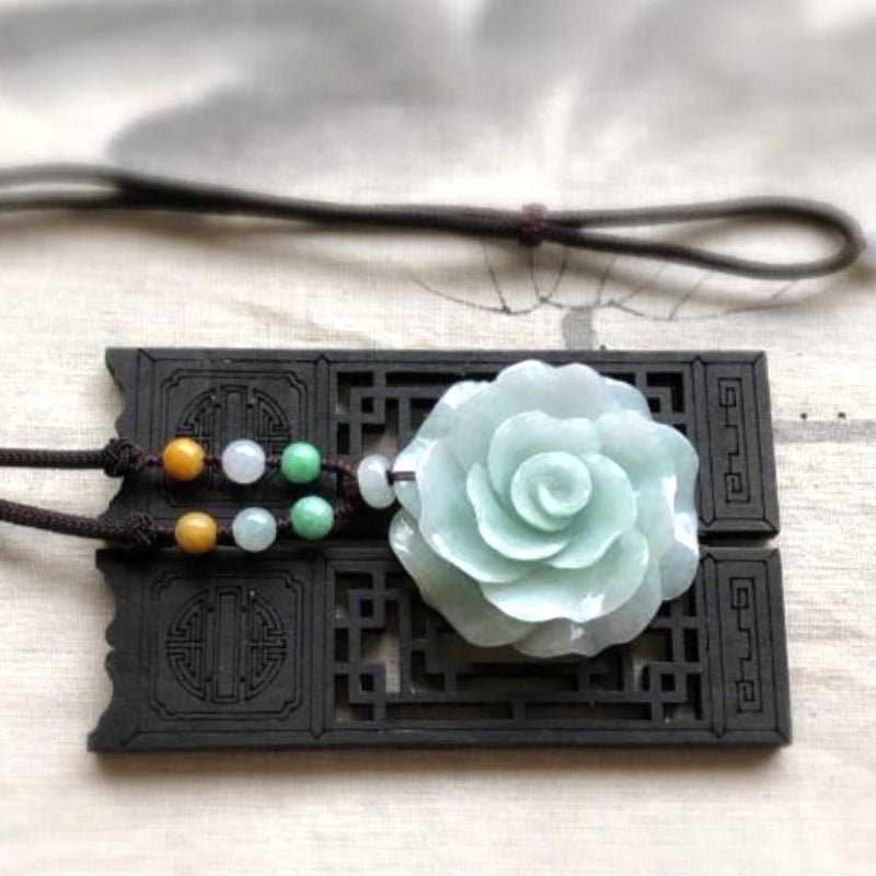 Handmade Jade Rose Pendant & Beaded Necklace - Ideal Place Market