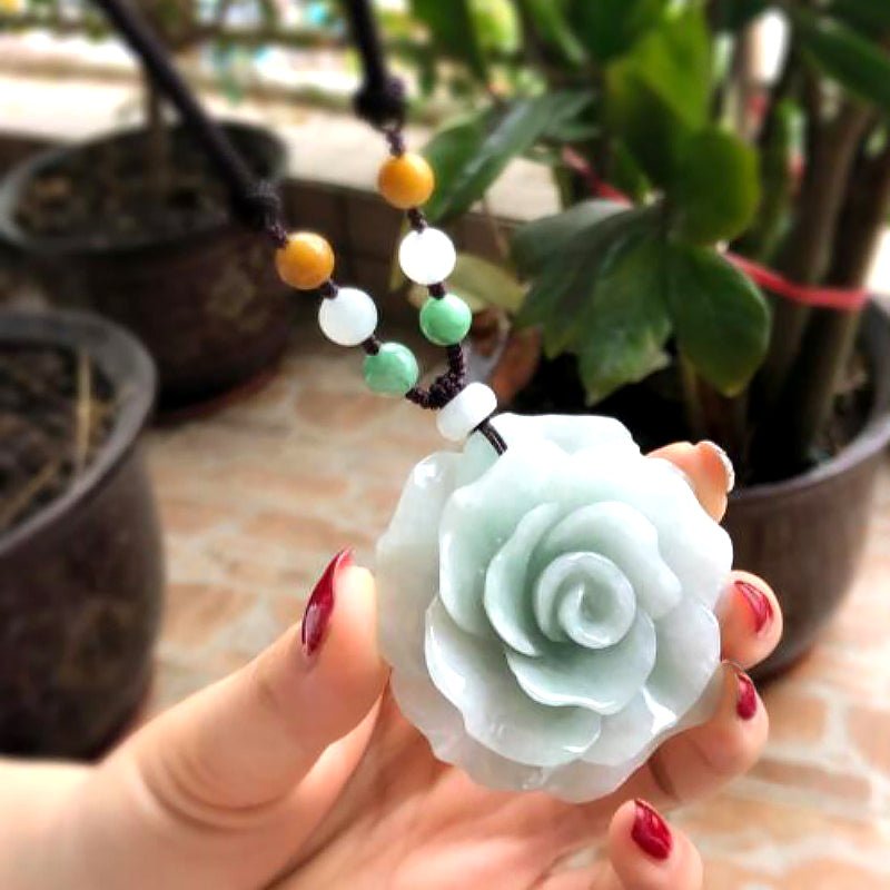 Handmade Jade Rose Pendant & Beaded Necklace - Ideal Place Market