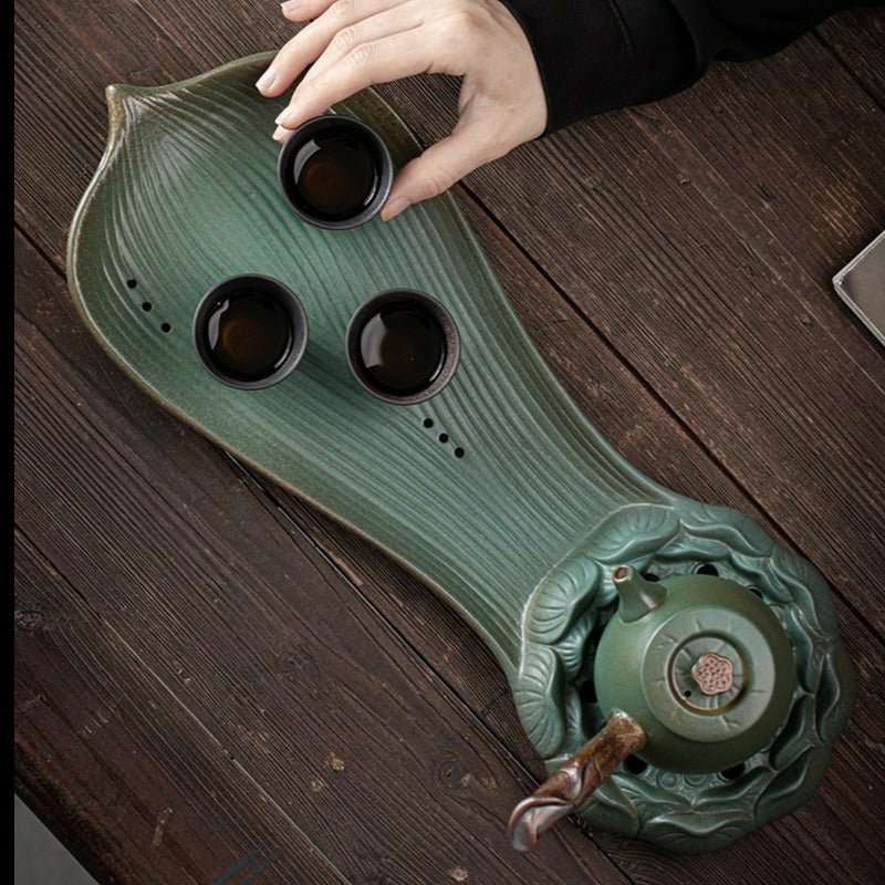 Handmade Lotus Heart Ceramic Tea Tray in 2 Colors - Ideal Place Market