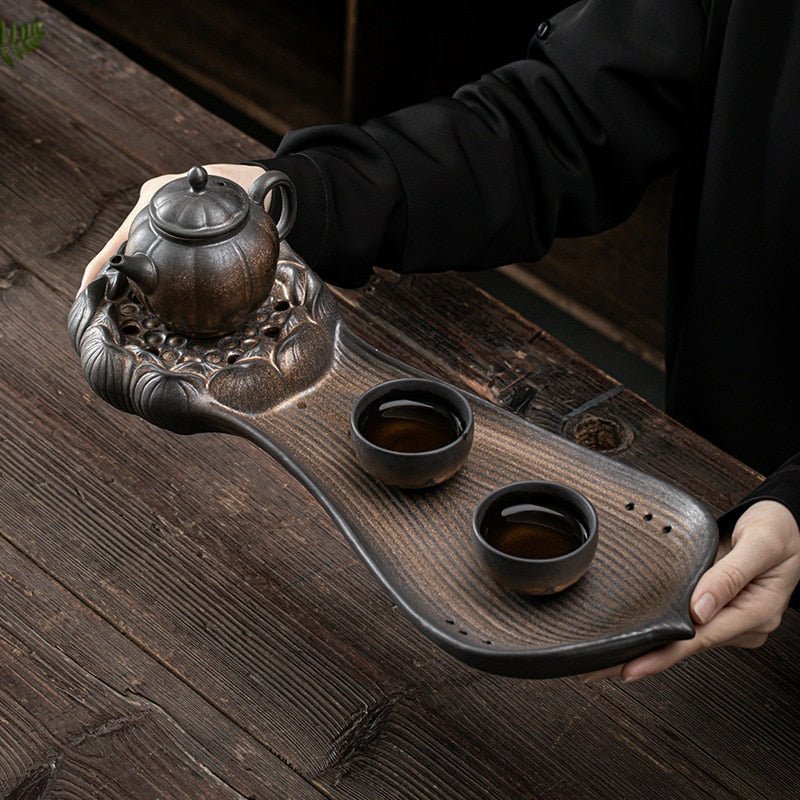 Handmade Lotus Heart Ceramic Tea Tray in 2 Colors - Ideal Place Market