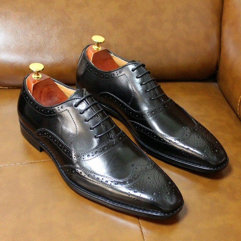 Handmade Men's Cowhide Wingtip Oxford Shoes - Ideal Place Market