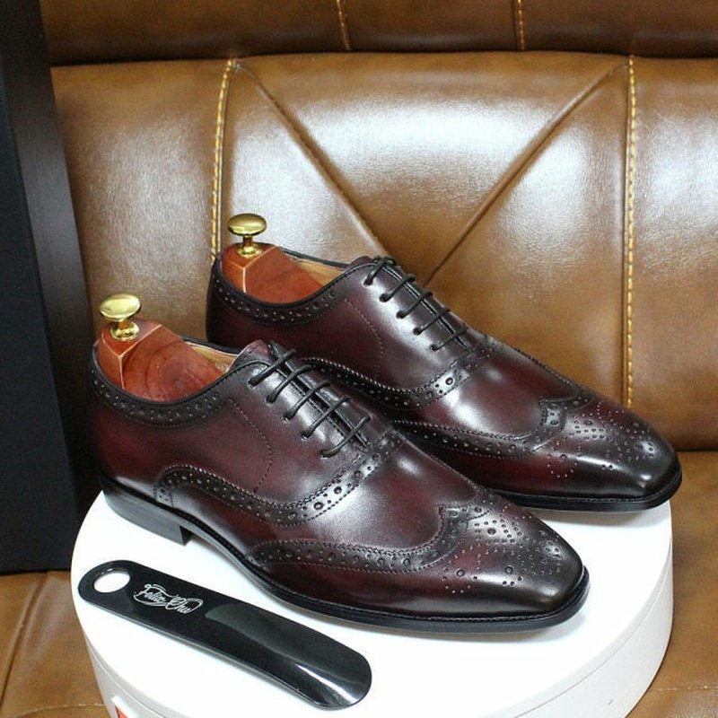 Handmade Men's Cowhide Wingtip Oxford Shoes - Ideal Place Market