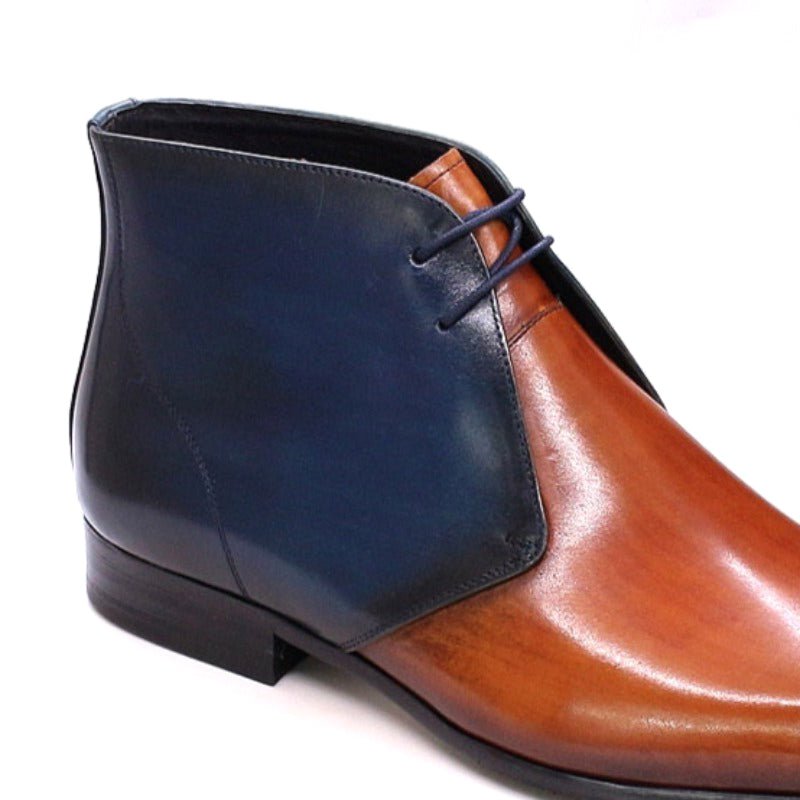 Handmade Midnight Blue & Brown Lace-Up Leather Chukka Boots - Ideal Place Market