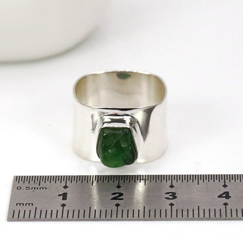 Handmade Natural Raw Emerald in S925 Silver Squared Ring - Ideal Place Market