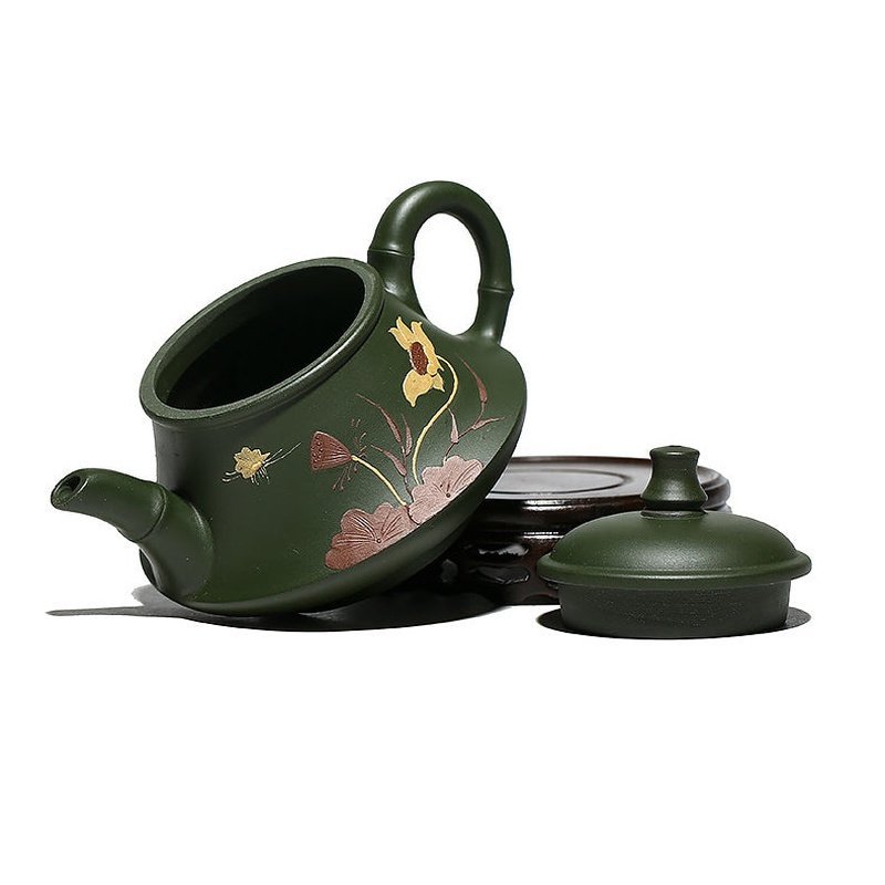 Handmade & Painted Ore Green Yixing Teapot 230ml - Ideal Place Market