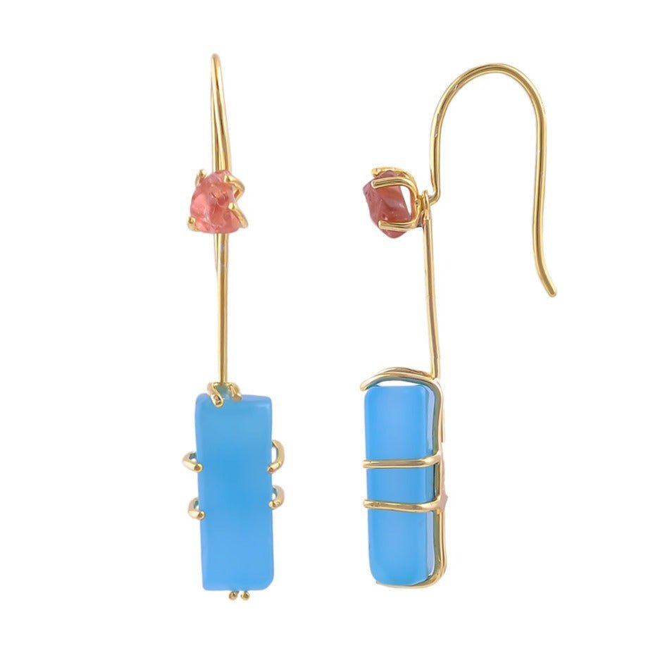 Handmade Rough Red Spinel & Blue Chalcedony Drop Earrings - Ideal Place Market