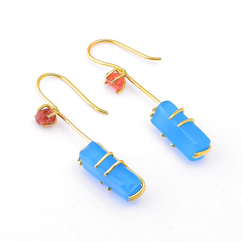 Handmade Rough Red Spinel & Blue Chalcedony Drop Earrings - Ideal Place Market