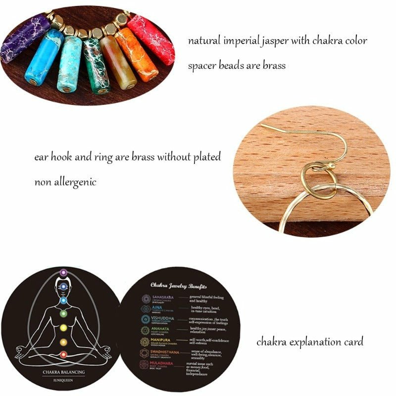 Healing 7 Chakras Imperial Jasper & Brass Bead Dangle Earrings - Ideal Place Market