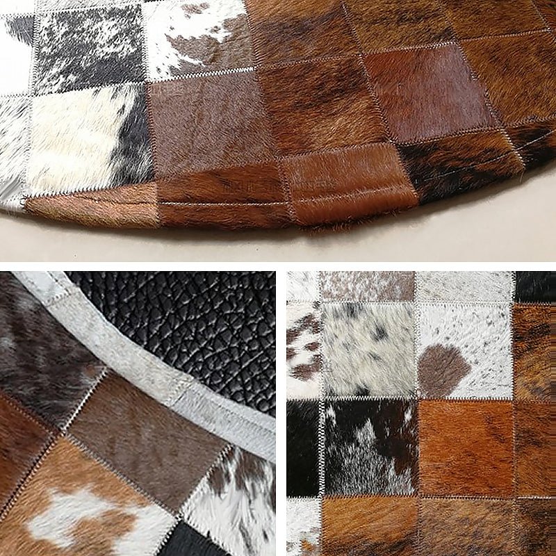 Hexed-Out Round Genuine Cowhide Rug - Ideal Place Market