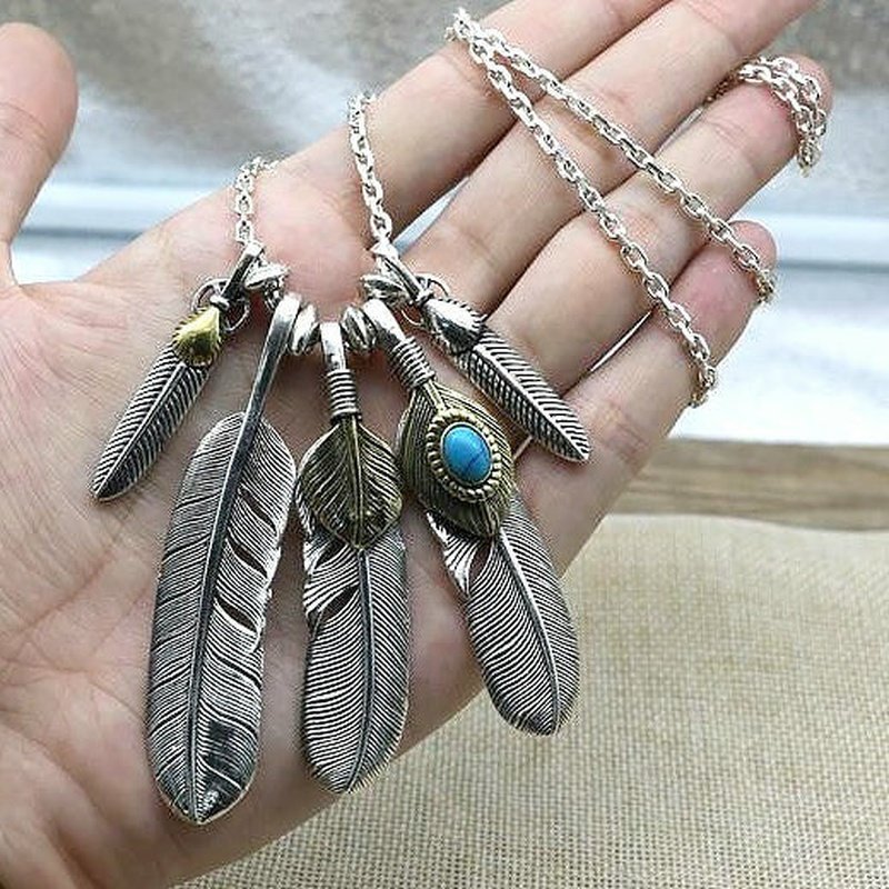 Iconic North American Eagle Feather Silver Necklace 50-75cm - Ideal Place Market