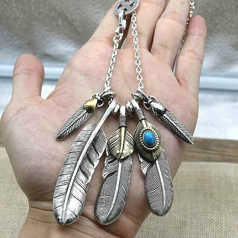 Iconic North American Eagle Feather Silver Necklace 50-75cm - Ideal Place Market
