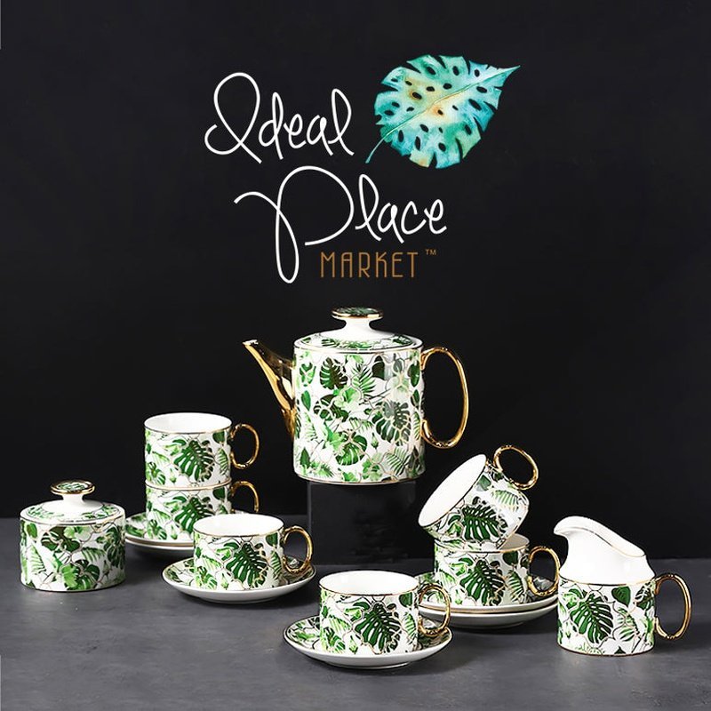 Ideal Place Market Themed Porcelain Tea Set - Ideal Place Market