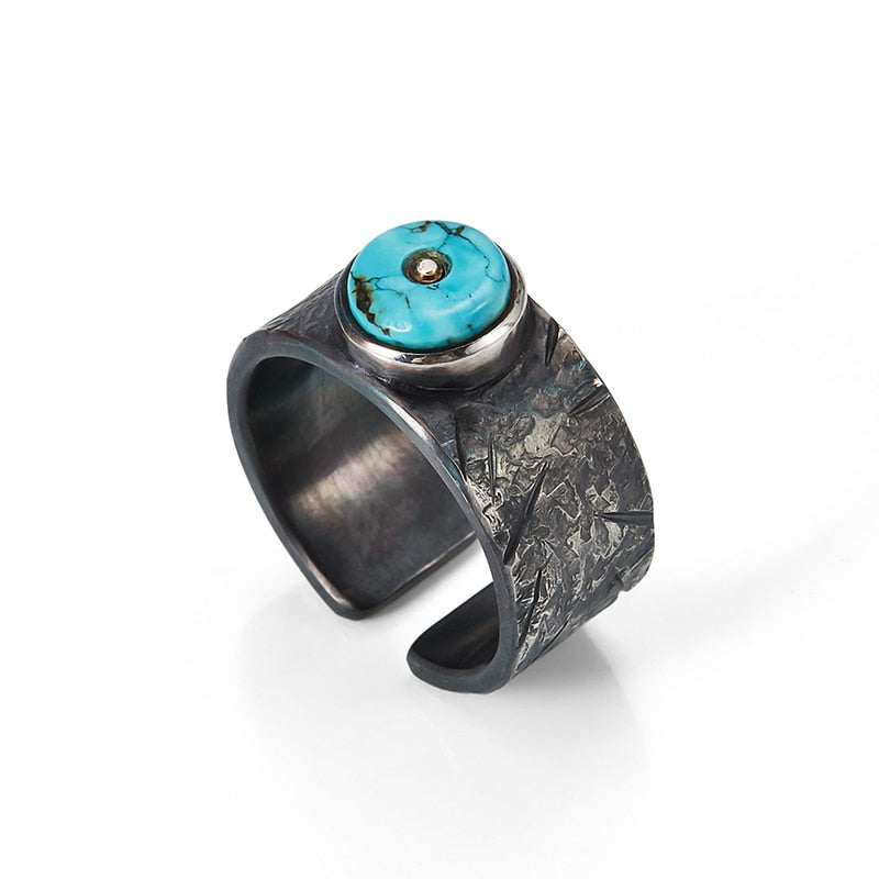 Inlaid Blue Turquoise in Oxidized S925 Silver Ring