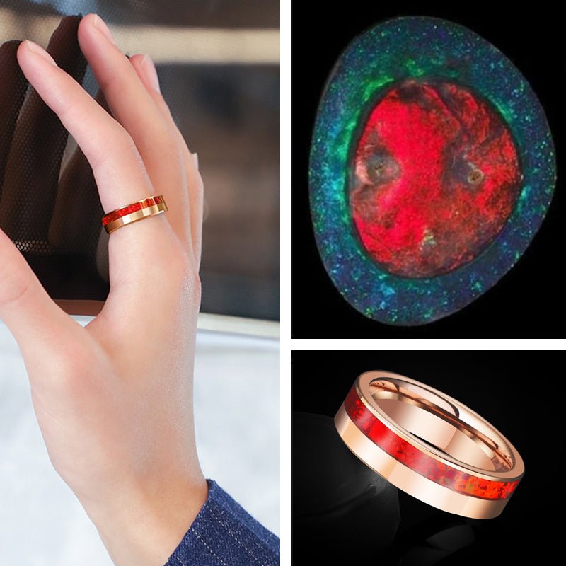 Inlayed Red Opal in Rose Gold Tungsten Ring - Ideal Place Market