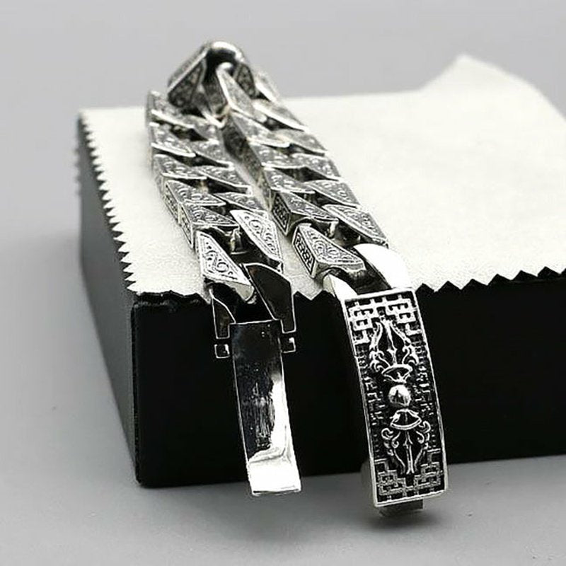 Intricately Detailed Sterling Silver Men's Bracelet - Ideal Place Market