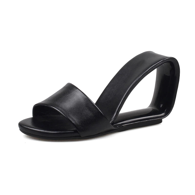 Italian Leather Open Loop Wedge Two-Toned Color Block High 