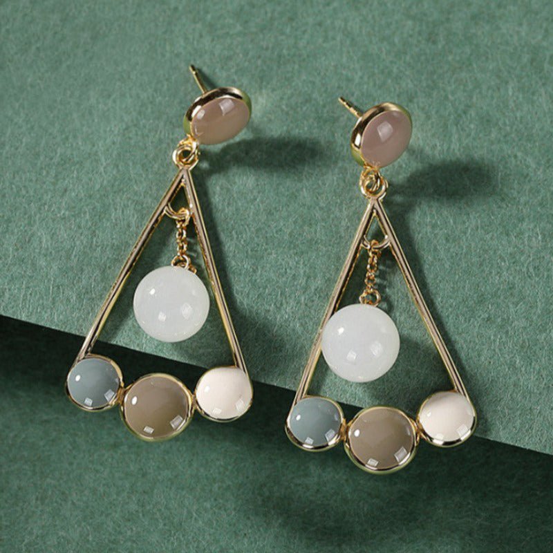 Jade Triangle Dangle Drop S925 Earrings - Ideal Place Market