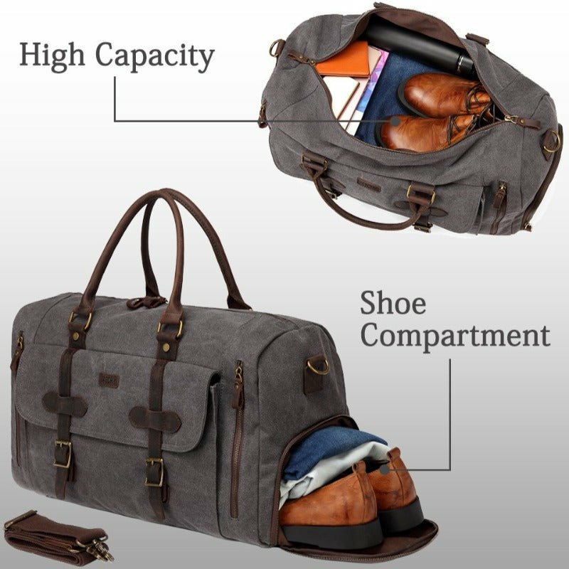 Leather Handled Canvas Tote with Shoe Pouch - 3 Colors - Ideal Place Market