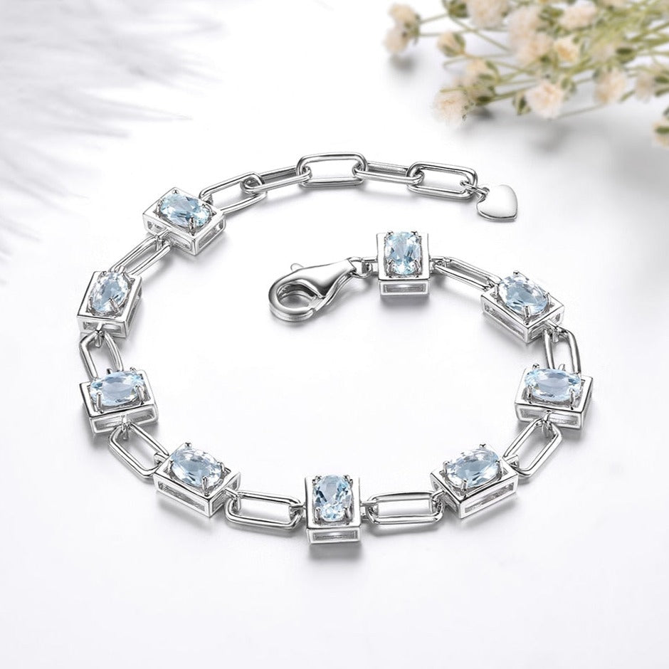Light Blue Aquamarine & S925 Silver Chain Bracelet - 3.6ct