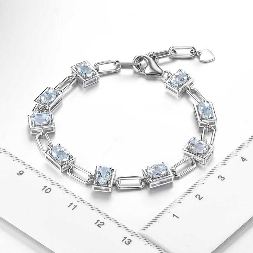 Light Blue Aquamarine & S925 Silver Chain Bracelet - 3.6ct