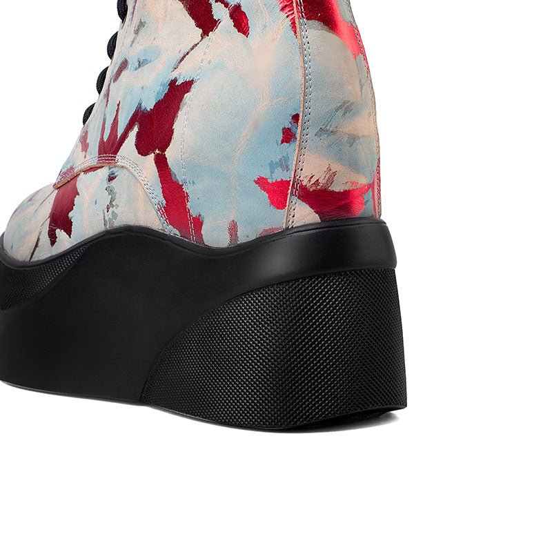 Luxurious Cowhide Abstract Multi-Shade Thick Flat Platform Ankle Boots - Ideal Place Market