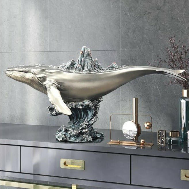 Majestic Blue Whale Contemporary Sculpture - 3 Detailed Finishes - Ideal Place Market