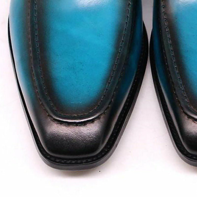 Mediterranean Blue & Black Ombré Tanned Cowhide Penny Loafers - Ideal Place Market