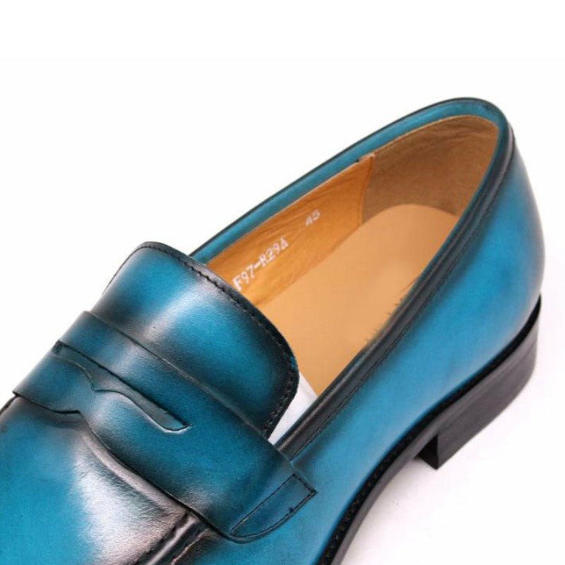 Mediterranean Blue & Black Ombré Tanned Cowhide Penny Loafers - Ideal Place Market