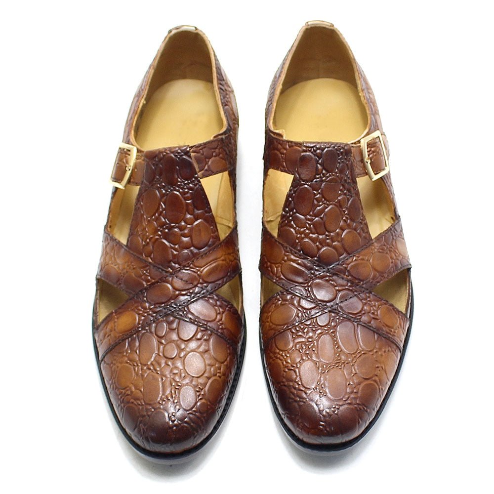 Men's Buckled Crocodile Pattern Sandals - Ideal Place Market