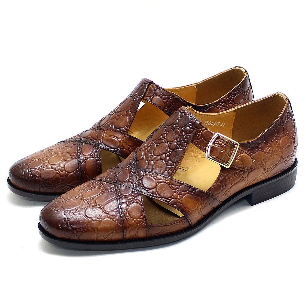 Men's Buckled Crocodile Pattern Sandals - Ideal Place Market