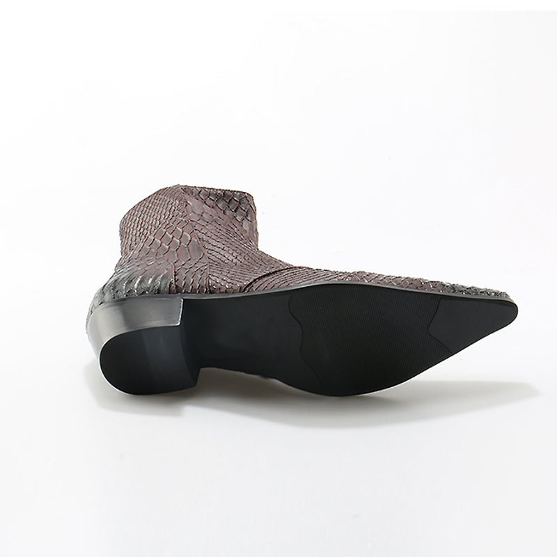 Men's Croc Embossed Cowhide Pointed Toe Zip-Up Booties - Ideal Place Market