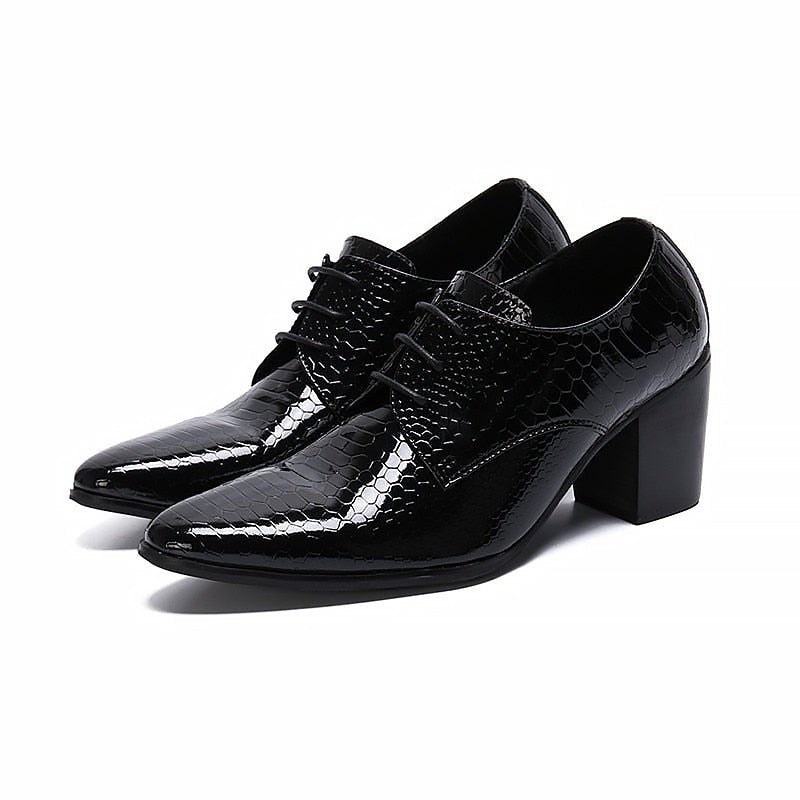 Men's Croc Embossed Patent Leather Height Increasing Lace-Up Loafers - Ideal Place Market