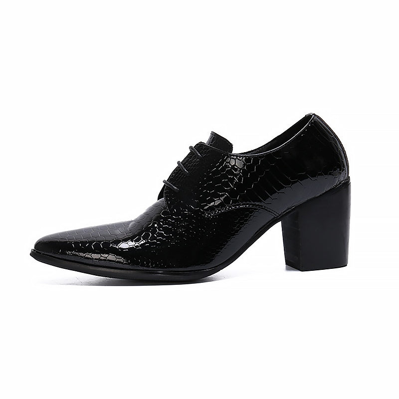 Men’s Croc Embossed Patent Leather Height Increasing Lace-Up