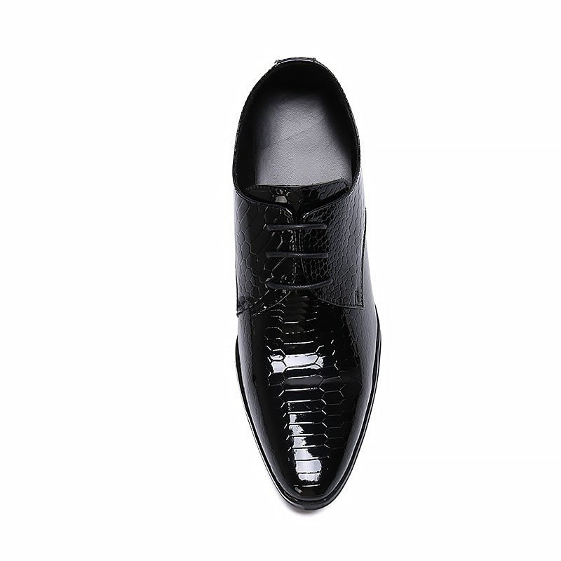 Men's Croc Embossed Patent Leather Height Increasing Lace-Up Loafers - Ideal Place Market