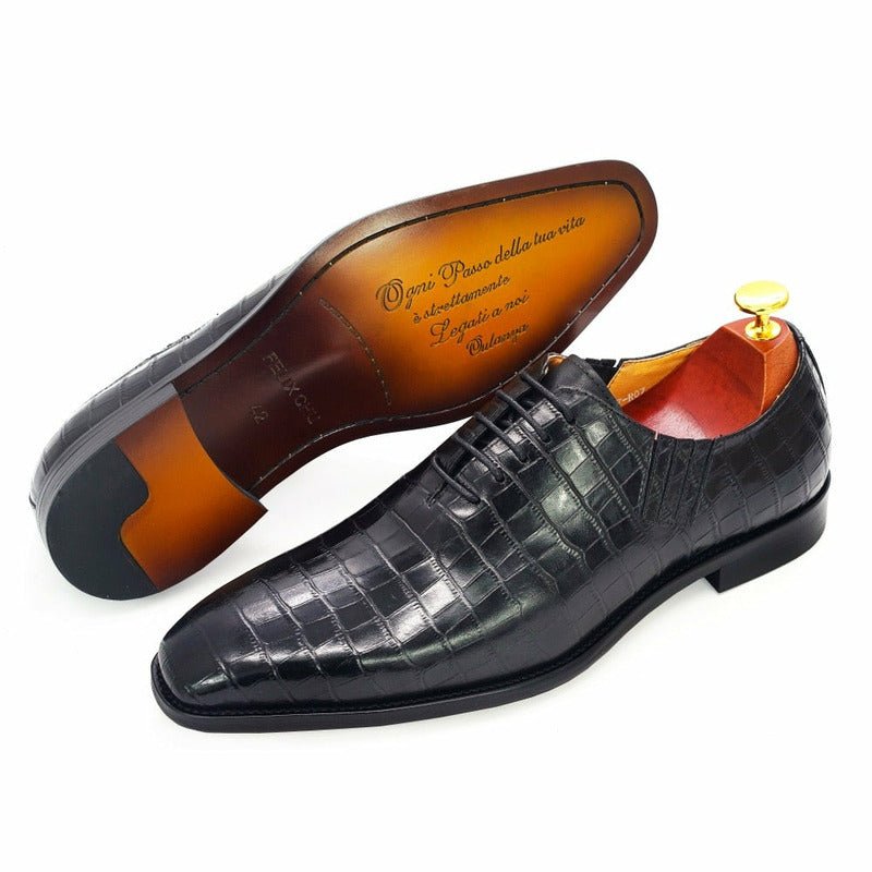Men's Embossed Cowhide Dress Shoes with Sheepskin Lining - Ideal Place Market