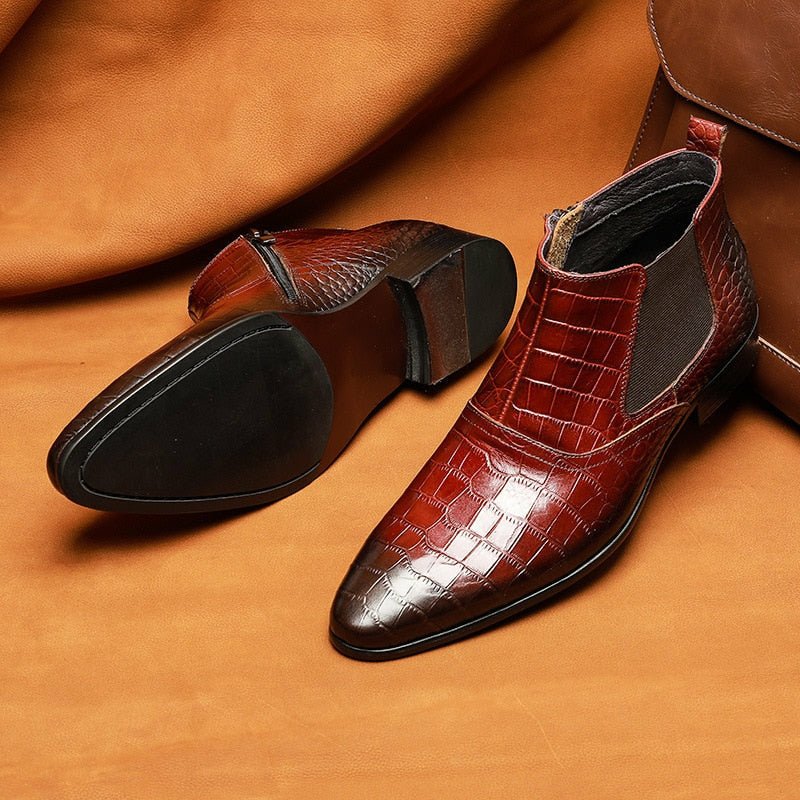 Men's Full Grain Cow Leather Crocodile Texture Ankle Boots - Ideal Place Market