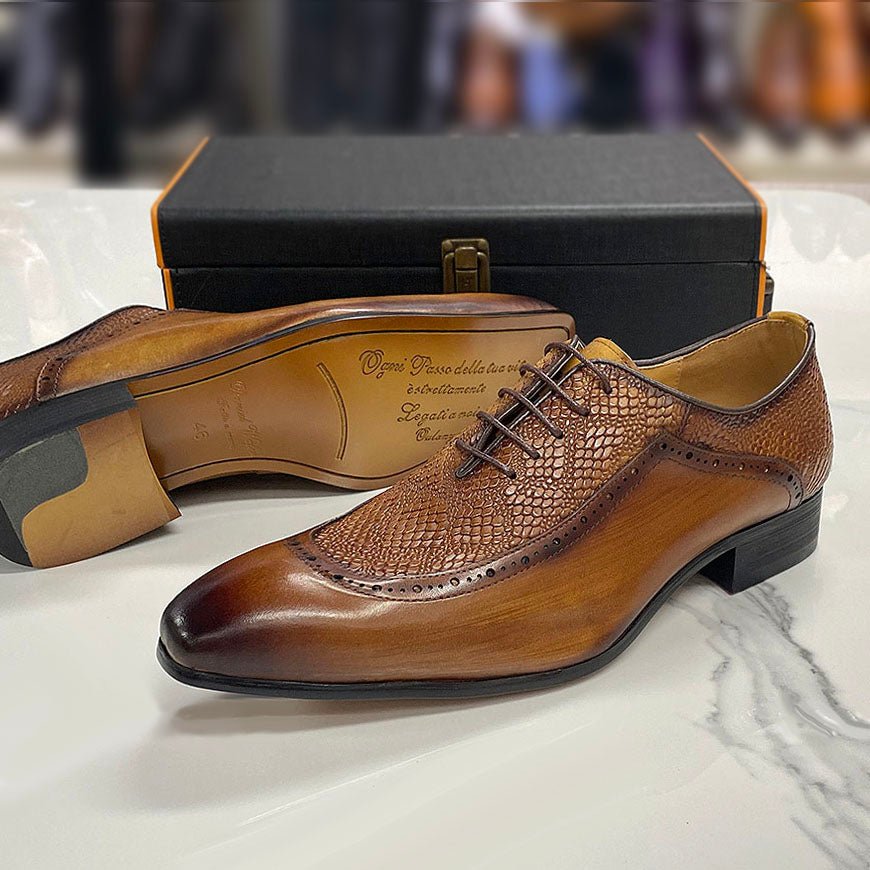 Men's Genuine Leather Snake Embossed Lace-Up Shoes - Ideal Place Market