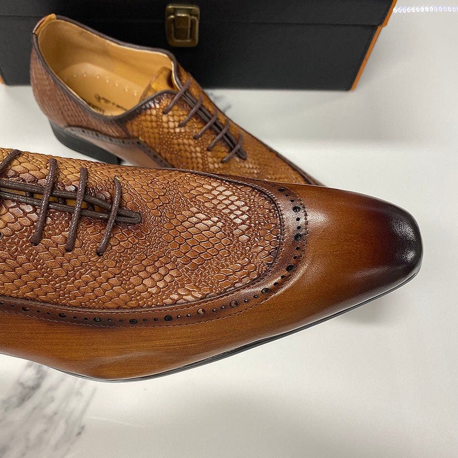 Men's Genuine Leather Snake Embossed Lace-Up Shoes - Ideal Place Market