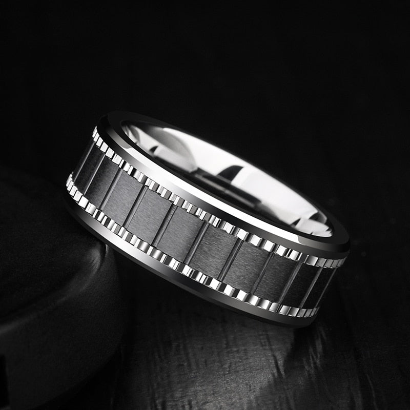 Men's High Polished Tungsten Ring with Inlayed Matte Black Ceramic - Ideal Place Market