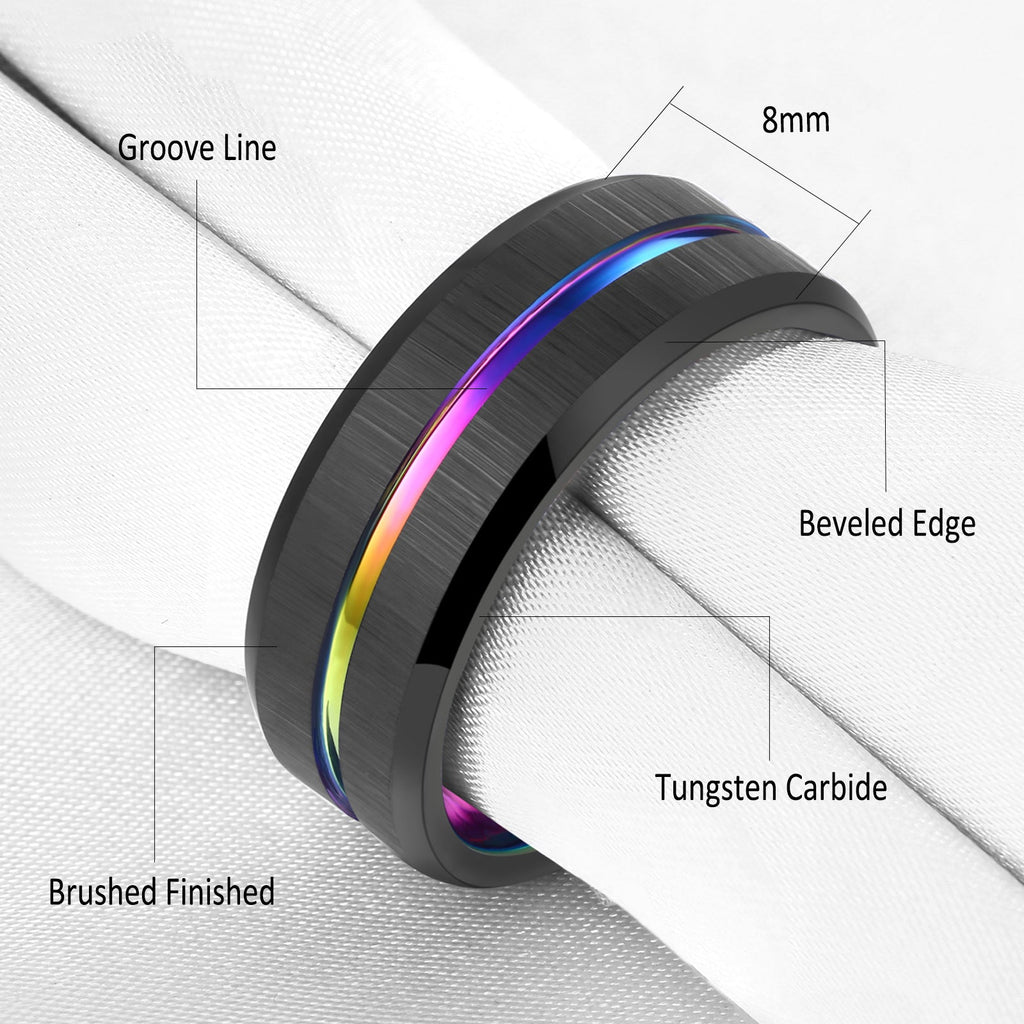 Men's Iridescent Rainbow & Black Tungsten Carbide Ring - Ideal Place Market